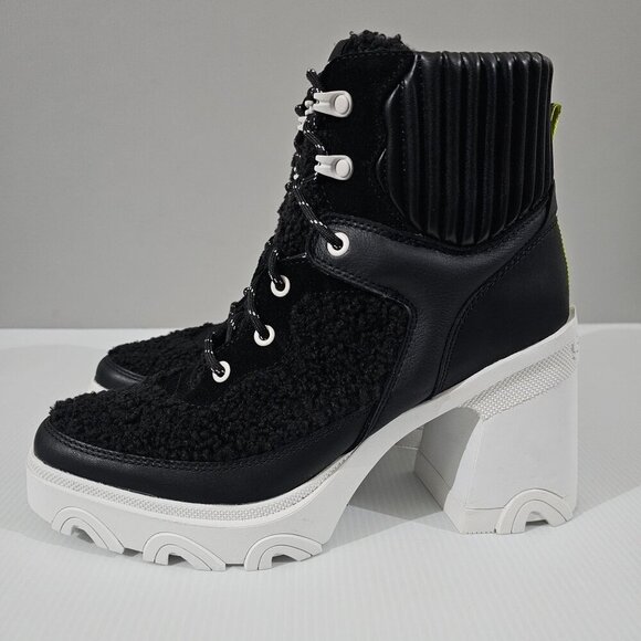 Sorel Brex Cozy Heel Boot Womens 10 Black Sea Salt White Waterproof Lace Up - Picture 1 of 14